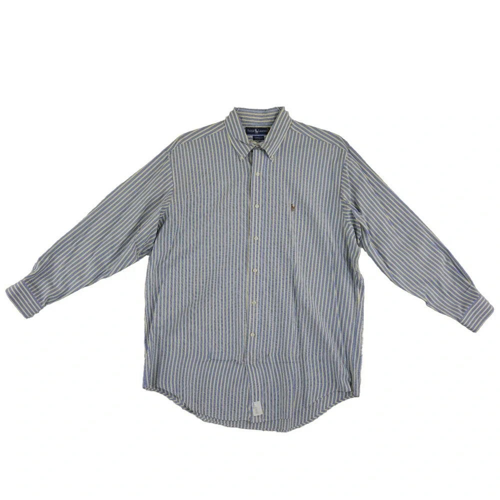 Ralph Lauren Yarmouth Shirt Men's Size 16.5 34 Blue Yellow Striped 100% Cotton